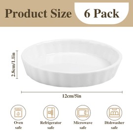 Loccmat 8 oz Creme Brulee Ramekins,6 Pack Porcelain Ramekins Oven Safe,Round Fluted Quiche Dishes,Mini Tart Pans for Baking Souffle,Mini Pies,Dipping Sauces,Tart