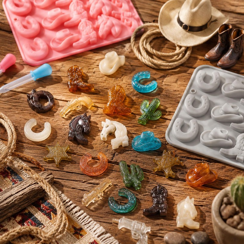 2 Pack Cowboy Chocolate Molds Silicone with Dropper,Western Theme Candy