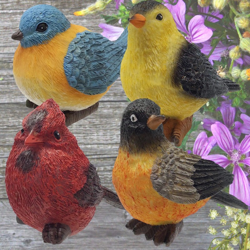 Banberry Designs Songbird Garden Figures - Cardinal, Bluebird, Goldfinch &