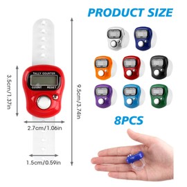 8 Pcs Electronic Finger Tally Counter Mini LCD Digital Display Handheld Pitch Clicker, Resettable Finger Hand Tally Tasbeeh Counter for Golf Coaching Knitting, Lap, Fishing Row Baseball Easy to Carry