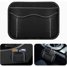 HASTHIP® Organizador de Coche de Cuero PU Duradero, Bolsa Adhesiva para Asiento Lateral, Almacenamiento Portátil para Teléfono, Llaves, Cables y Accesorios, Bolsillo Multifuncional