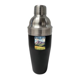R and R Imports Boulder Colorado Bear Peak Design Souvenir 24 oz Stainless Steel Cocktail Shaker Black 2-Pack