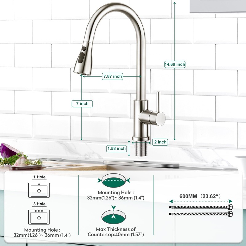 CREA Kitchen Sink Faucet,Pull Down Kitchen Faucets with Sprayer 3