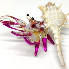 Sansukjai Seashell Hermit Crab Miniature Figurines Beach Animals Hand Blown Glass Art Natural Collectible Gift Decorate, Multi-Violet