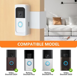 Anti-Theft Video Doorbell Mount, Doorbell Door Bracket No Drilling Compatible with Video Doorbell 2/ (2020 Release)/ Battery Doorbell Plus/Pro for Houses, Apartments, Rentals (White)