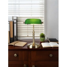 Newrays Glass Bankers Desk Lamp with Pull Chain Switch Plug in Fixture (Green-Simple, Simple Style)