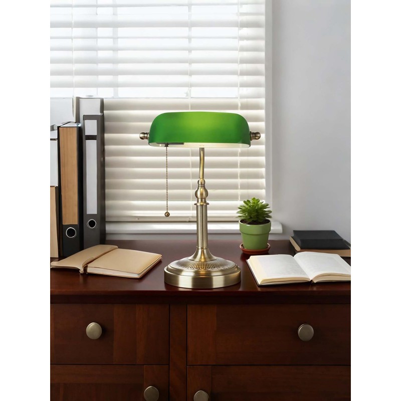 Newrays Glass Bankers Desk Lamp with Pull Chain Switch Plug