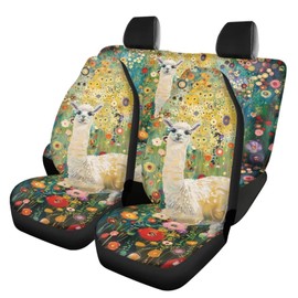 Finagallathe Cute Llama Car Seat Covers Full Set for SUV Trucks Sedan Universal Fit Front & Rear Bench Seat Cover Flowers Car Accessories for Women Automotive Seat Protector