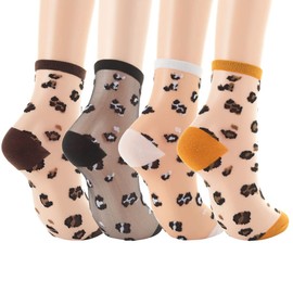 Campsis Sheer Socks for Women Thin Flower Ankle High Socks Elastic Glass Silk Socks