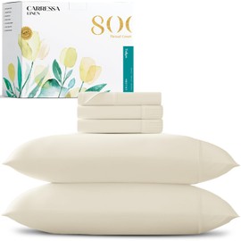 Carressa Linen 100% Egyptian Cotton Split King Sheets Sets for Adjustable Bed - 800 Thread Count 5 PC Top Split King Sheet for Sleep Number Bed, Soft Cooling Sheets, Fits Mattress Upto 18" - Ivory