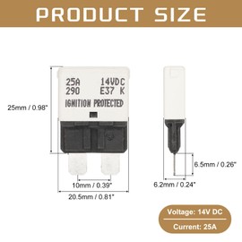 DMiotech Automatic Mini Reset Fuse, 14V DC 25A ATC/ATO Auto Circuit Breaker Reset Fuses Low Profile Blade Fuses for Car Truck SUV Marine Boat Motorcycle, White