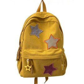 Taolivingmart Corduroy Backpack with Star Pattern, Trendy and Versatile, Fits 14'' Laptop Large Capacity Daily Commute (Yellow)