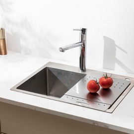 Over The Sink Cutting Board，Expandable Cutting Board Over Sink, Stainless Steel，with Drain Holes, Kitchen Sink Cutting Board，15.75" x 12.8" x 0.47"