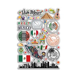 A4 Sticker Sheet Mexico Landmarks Vinyl Stickers - Mexican City Map Airport Stamp Skyline Flag Travel Holiday Culture Aesthetic #79994