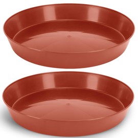 Austin Planter 14 Inch (12 Inch Base) Case of 2 Plant Saucer - Terra Cotta Colored Polypropylene - Heavy Duty Indoor/Outdoor Tray and Drip Pan - Collects Flower Pot Excess Water Made in USA