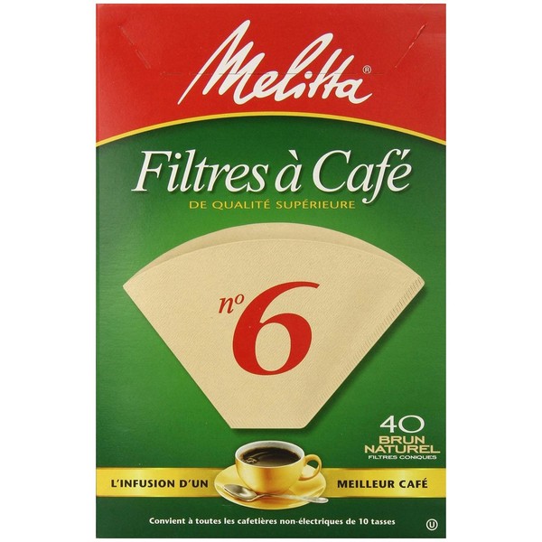 Melitta Cone Coffee Filters, Natural Brown, No. 6, 40 Count Filters