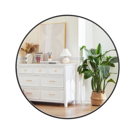 GarveeHome Large Round Mirror, 36 in Aluminum Alloy Circle Frame, High Definition Eco-Friendly Black Round Bathroom Mirror for Over Sink, Wall Mirror for Entryway, Bathroom, Vanity