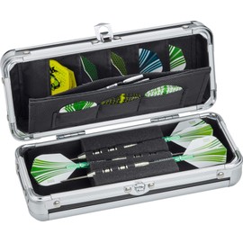 Casemaster by GLD Products Sole Aluminum Slim Profile Dart Case Holds 3 Steel Tip and Soft Tip Darts, Features Built-In Pockets for Other Accessories,Black