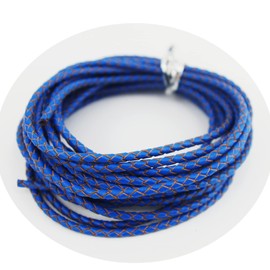 Glory Qin 5 Yards Round Folding Bolo Braided Genuine Leather Cord for Bracelet and Jewelry 3mm Royal Blue