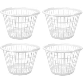 Unbranded Set of 4 White Lightweight Plastic One Bushel Capacity Laundry Baskets 17x11.5"