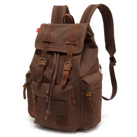 YuHan Canvas Backpack Unisex Vintage Casual Rucksack Laptop Daypacks MacBook Bag Schoolbag Student Bookbag Satchel Hiking Camping Bag Coffee