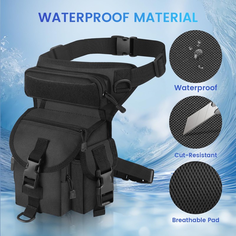 Meejaa Metal Detecting Waist Bag, Drop Leg Bag, Waterproof, Black