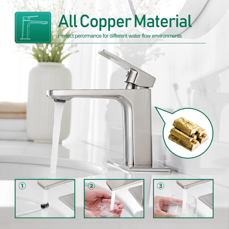 Brushed Nickel Single Handle Bathroom Faucet 1 or 3 Hole