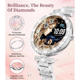 ESFOE Smart Watches for Women,1.19” AMOLED Smart Watch Women Answer Make Calls,IP68 Waterproof Fitness Tracker,Heart Rate Sleep Monitor,100+ Sports Pedometer Watch for Android iOS Phone,Silver,2 Strap