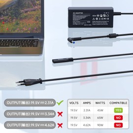 Laptop Charging Cable 45W for HP Elitebook 840 850 Probook 430 440 450 455 470 250 G3 G4 G5 G6 G7 Pavilion Spectre Envy X360 11 13 15 19.5V 2.31A Power Supply Charger Notebook Charger 45W .5 * 3 *