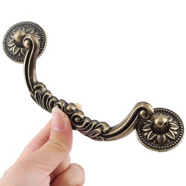 Jersvimc 5 Piece Drop Drawer Handles 5 Inch(128mm) Hole Centers - 6.2 Inch Total Length, Bail Cabinet Pulls Bronze Dresser Handles for Furniture Cupboard Wardrobe Kitchen Door