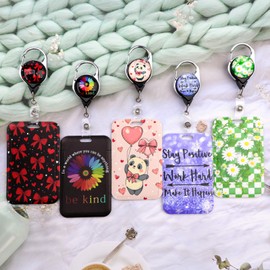 Purple Teachers ID Lanyard Card Holder with Retractable Heavy Duty Badge Holder Reel Clip Cute Neck Lanyard Strap for Keys for Women Men Girls Nurses Preppy School Reel ID Holder(Positive Quote)