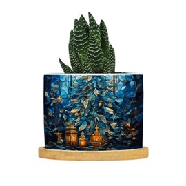 luckluccy Planters for Indoor Plants Small Plant Pots Christmas Tree Stained Glass Ceramic Small Flower Pots with Tray SaucersChristmas Themed Pot for Flowers Indoor Outdoor