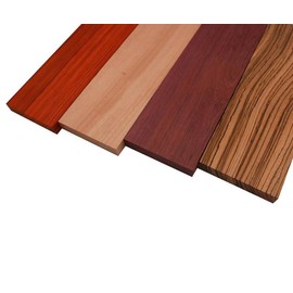 Imported Exotic Hardwood Variety Pack - Zebrawood, Purpleheart, Padauk, Okoume - 3/4" x 4" (4 Pcs) - Size: 3/4" x 4" x 36"