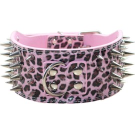 haoyueer 3" Sharp Spiked Studded Leather Dog Collar for Training,Sports,Walking,Medium,Large,X-Large,for Pitbull,Labrador,Boxer (L, Pink Leopard)