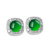 14K Gold Jade Stud Earrings, Moissanite Bezel Jade Stud Earrings,