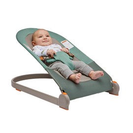 Boon Slant Portable Baby Bouncer - Folding Baby Seat for Infants - Lightweight Portable Baby Chair with Machine Washable Fabric and 3-Point Harness - Dark Green