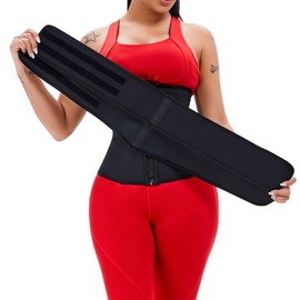 Aecibzo Women's Latex Underbust Corset Waist Trainer Cinch Body Shaper Sport Girdle (Black-2 Detachable belts, Large)