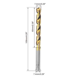 sourcing map HSS Twist Drill Bit with Straight Shank 7.4 mm Fully Ground Tin Coated
