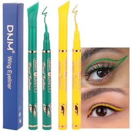 evpct 2Pcs Yellow Green Liquid Wing Eyeliner Stamp Eye Pencil Makeup Sets Waterproof Colored Color Eye Liners Stamps Shapes delineador de ojos contra el agua delineadores de colores para ojos 04&05