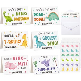 Supervitae 24 Pack Dinosaur Thank You Cards with Envelopes Stickers Dinosaur Thank You for Coming Gifts Funny Thank You Cards for Dinosaur Party Favors