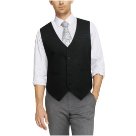 HISDERN Black Waistcoat Men Formal Solid Color Waistcoats Classic Casual Business Wedding Party Cotton Suit Vest With Pockets XS