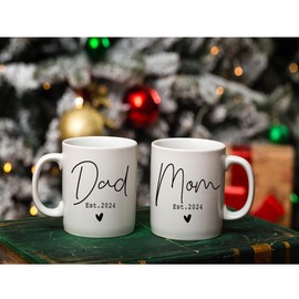 CATABUBU Est 2024 Mom Dad Mugs Set Gifts for New Parents, Est 2024 Parents to be Gift, Baby Reveal Mug, New Parents Pregnancy Announcement 2024 Gifts, First Time Mom Dad to Be Mugs Gifts