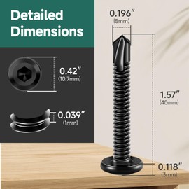 EASTPUK 100Pcs 10 x 1-1/2" Sheet Metal Screws, Stainless Steel Flat Head Socket Cap Self Drilling Screw, Allen Socket Drive Black Oxide, Self Tapping Screws with Drill Bit