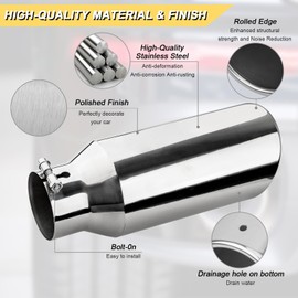 Vurkcy 4 inch Inlet Exhaust Tip, 6" Outlet 15" Overall Length Stainless Steel Exhaust Tail Pipe, Bolt-On, Rolled Edge, Slant Sleek Angle Cut, Polished Tailpipe, Silvery