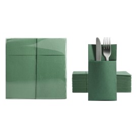 Aroba 50 Soft Point Cutlery Napkins, Soft Material, Volume and Structure, Ready-Folded Napkins with Slot, 39 x 38 cm, 1/8 Fold Cutlery Bag, Good Quality, Green