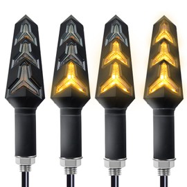 4PCS Universal Motorcycle Turn Signals LED 12V 3 Wire Flowing Indicator Lights 14 Bulbs Compatible with Motorbike Scooter Quad Cruiser Yamaha Harley Suzuki Off Road