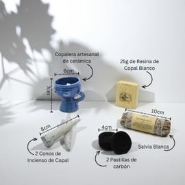 Xhaman - Kit Sahumador Pequeño con Salvia, Resina de Copal 25gr e Incienso Artesanal (Cerámica Azul)