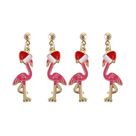 2Pairs Cute Flamingo Bird Drop Dangle Earring Set Lovely Christmas Hat Animal Dangle Earring for Women Friend Friendship Jewelry Birthday Gift-2pqairs