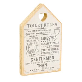 Toilet Rules Plaque Wooden Sign Shape Rustic Shabby Chic Gift Quote Home Wooden (White)