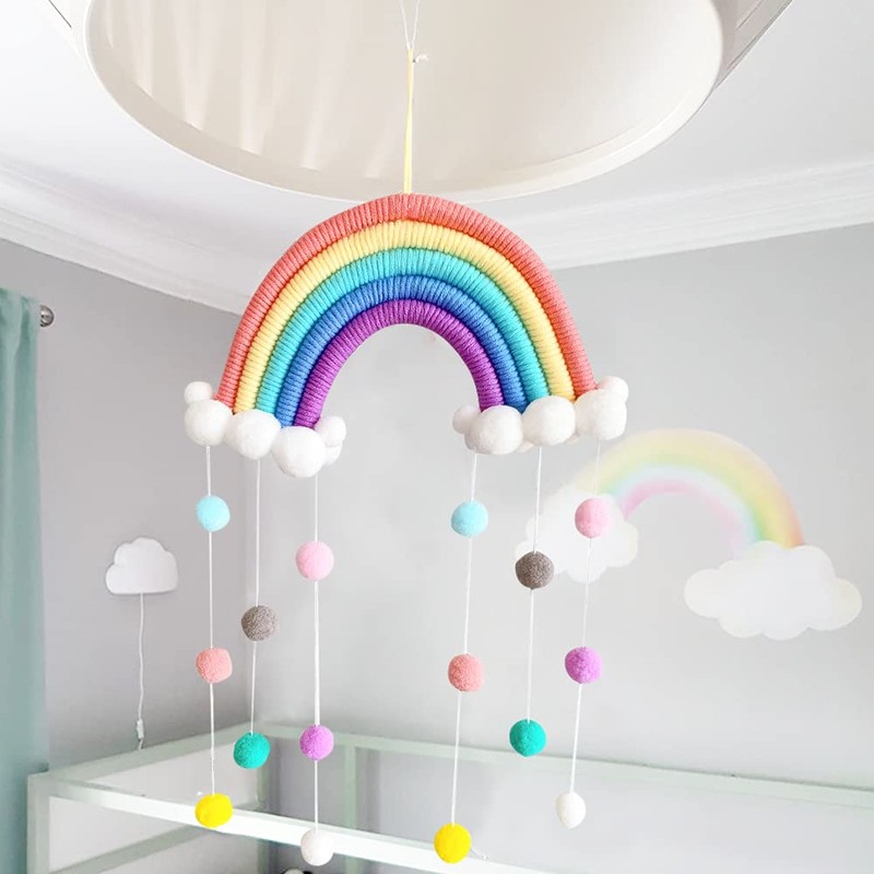 Rainbow Decor, Nursery Decor, Macrame Tapestry Wall Hanging with Felt